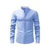 Camisa Masculina Retro de Linho Imitado com Gola Alta e Manga Longa, Camisa Social de Negócios Anti-Amassar de Alta Qualidade, Camisa Fina de Verão para Homens