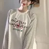 Camiseta de Manga Larga con Estampado de Letras Chic Coreano, Empalme de Color Contrastante, Moda Versátil Casual Perezoso, Top de Cuello Redondo Ins
