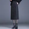 Falda midi de lana a cuadros, ajustada, corte recto, para mujer, nueva colección otoño/invierno 2026, corte slim, estilo coreano, cintura alta, diseño de una pieza