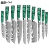 Mango de Resina Verde Patrón Damasco Cuchillo de Chef Estilo Occidental Cuchillo para Fruta Set de Cuchillos de Acero Inoxidable Cuchillo Santoku Japonés