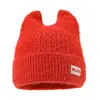 Popular Etiqueta de Tela de Cuerno de Visón Imitación Transfronteriza Gorro de Punto para Mujer Otoño e Invierno Orejas de Gato Lindas Gorro de Punto Cálido