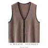 Chaleco de Punto de Cachemir Color Block con Aguja Yuanbao para Mujer Cárdigan Cuello en V Holgado para Superponer Versátil Chaqueta con Cremallera en el Hombro