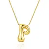 Collar con colgante de 26 letras del alfabeto inglés, chapado en cobre transfronterizo, oro real de 18k, liso, de burbuja de globo, gordito, lindo, versión Q