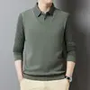Férias de Outono e Inverno Conjunto de Duas Peças Veludo Espessado Elegante Camisas Polo Masculinas para Meia-Idade e Idosos Suéteres Quentes Suéteres Masculinos com Gola