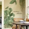 BRUP Calcomanía de Pared de Planta Montera Verde Acuarela Estilo Nórdico Decoración de Pared para Sala de Estar del Hogar Calcomanía Autoadhesiva ZN4868N