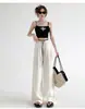 Pantalones Anchos Bloque de Color para Mujer, Verano 2026, Texturizados de Cintura Alta, Caída Suelta, Pierna Recta Larga Casual, Pantalones de Seda Hielo Finos para Mujer