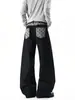 Diseño de marca moderno sentido del estilo pantalones de mezclilla para hombre calle alta americana pantalones de pierna curva negra holgados versátiles de pierna recta pantalones largos ropa para hombre