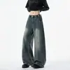 Jeans masculino com bainha curva estilo high street americano, calças casuais largas da moda de outono, calças compridas masculinas lavadas