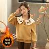 Suéter de invierno con forro polar para niños, camisa con base de encaje para niñas pequeñas, cuello de muñeca para niñas de otoño, nuevo jersey con estilo
