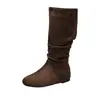 Versión de cuero suave~Botas adelgazantes de tacón oculto botas de montar de gamuza para mujer punta redonda botas largas hasta la rodilla botas western arrugadas