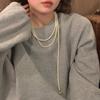 Nuevo collar de perlas artificiales de doble capa apiladas, exquisita cadena de clavícula de moda transfronteriza, elegante cadena de lana ligera de lujo francesa