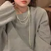 Nuevo collar de perlas artificiales de doble capa, cadena para la clavícula de moda exquisita transfronteriza, cadena de suéter de lujo ligero estilo francés