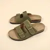 Nuevos Zapatos Boken de Verano 2024 Exportación Transfronteriza Talla Grande Ropa Exterior Suela de Corcho Chanclas de Dos Tiras Doble Hebilla para Mujer