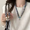 Bufanda de tela floral azul, pañuelo de cuello, pañuelo de seda, collar para mujer, cadena para clavícula de estilo pastoral, accesorio decorativo versátil para el cuello de nicho