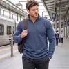 Suéter de punto teñido en hilo TK para hombre transfronterizo, otoño/invierno, cuello alto, talla grande, transpirable, elástico, manga larga, capa base, sudadera deportiva