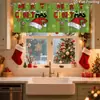 Cortina de Monstruo Peludo Verde Navideño Decoración Festiva Barra Romana sin Taladro Cortina Corta Cortina de Ventana con Estampado Digital