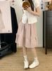 Falda Midi Vintage Caqui Estilo Miu para Mujer Verano Perezosa Combinable Suelta Adelgazante Falda Abullonada Línea A Falda Paraguas