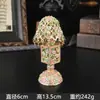 Estilo luxo leve lâmpada de mesa esmaltada floral rosa caixa de joias metal incrustado com diamantes decoração de mesa ornamento presente de aniversário