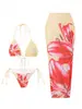 Nuevo Traje de Baño Sexy Estampado de Tres Piezas Estilo Europeo y Americano de Comercio Exterior Transfronterizo Edición Fija Estampada Amazon Charm Lily