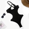 Traje de baño de una pieza para mujer, corte calado, almohadilla pectoral desmontable