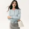 Cardigan de Tricô com Laço de Caxemira Novo Outono 2026 Feminino Doce e Chique Manga Longa