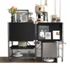 Armário de Revista Bauhaus Preto Armário com Porta Basculante de Chão Multi-Camadas Armário de Armazenamento para Sala de Estar Armário Lateral de Sofá Armário de Exposição Multifuncional