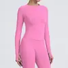 Camiseta Esportiva Justa Sem Costura Secagem Rápida Manga Longa Roupa de Yoga Pilates Corrida Esportes Fitness Top de Manga Longa