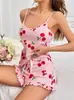 Pijama Casual Transfronterizo Nuevo Estilo Sexy Europeo y Americano 2025, Ropa de Casa Camisola, Conjunto Casual Simple de Dos Piezas de Cereza