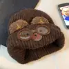 Bonito Gorro de Punto con Orejas de Gato para Mujer, Otoño e Invierno, Cálido, Se Adapta a Circunferencias de Cabeza Grandes, Hace que el Rostro Parezca Más Pequeño, Gafas de Gato de Dibujos Animados, Protección para las Orejas, Gorro de Lana