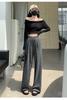Pantalones de Arroz Pegajoso de Bolsillo Otoño e Invierno Forrados de Lana Pantalones de Chándal Mujer Cintura Alta Ajustados Pantalones Mopa Edición Estrecha Perezosa Pierna Recta Pierna Ancha Pantalones