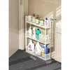Estante de almacenamiento de espacio estrecho detrás de la puerta, gabinete de almacenamiento de baño ultradelgado, estante de almacenamiento de pie con ruedas para espacios de baño