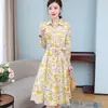 Vestido floral de manga comprida plus size para primavera e outono novo vestido feminino com cintura vestido floral peça externa