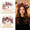 Diadema para fiesta de Halloween, diadema de murciélago y calabaza, tocado divertido a rayas naranjas, moradas y negras para fiesta de máscaras espeluznante