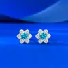 Nuevos aretes de plata S925 con forma de flor de seis pétalos de Mu Jing para mujer, con zafiro rosa Paraiba redondo de 4.0 mm y espinela azul