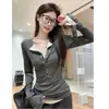 Camiseta Moderna de Manga Larga con Cuello en V para Mujer, Nuevo Top Negro Ajustado Otoño 2025, Adecuado para Usar en Capas o Solo