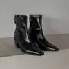 Botines altos para mujeres petite, otoño, tacón grueso, punta fina, elegantes, versátiles, estilizan, piel suave, punta cuadrada, cremallera, botines ajustados