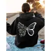 Sudadera de Terciopelo Estilo Europeo y Americano de Comercio Exterior Estampado de Letras Lisas Bolsillo Canguro Cordón Estampado Chaqueta Holgada con Capucha