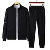 Traje de cárdigan para hombre Otoño Holgado Casual Delgado Dos Piezas Sudadera Ropa Deportiva Manga Larga Cuello Alto Talla Grande Traje