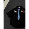 Camisa de Manga Corta con Estampado de Grafitis de Crayón para Hombre Verano Retro Americano Nicho Bordada Top de Gama Alta