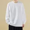 Camiseta interior de algodón holgada de manga larga para hombre y mujer suéter de algodón holgado para hombre camiseta interior base blanca de cuello redondo japonés