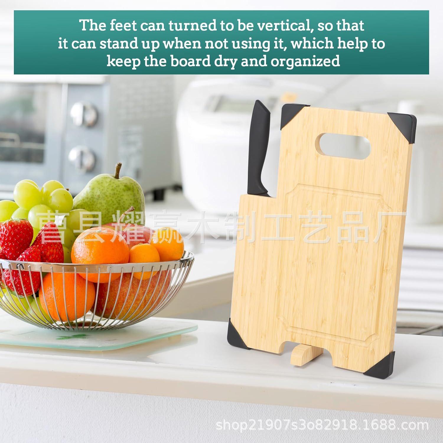 竹制厨房带刀砧板家用切菜板360度可旋转支架披萨面包板BSC