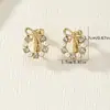 Versión Japonesa y Coreana de Exquisito, Elegante y de Gama Alta Clip de Oreja Geométrico con Incrustaciones de Perla de Imitación y Circonita Lazo para Uso Diario, Banquetes y Fiestas