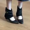 Botas para mujer 2026 moda nuevo otoño e invierno botines cortos punta cuadrada retro botas cortas marrones que aumentan la altura para mujer