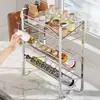 El fabricante suministra especiero de cocina de acero inoxidable, estante de almacenamiento de escritorio, estante de almacenamiento multicapa sin instalación, estante de almacenamiento para encimera