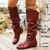 Comercio exterior transfronterizo europeo y americano en stock 2025 venta al por mayor botas de mujer de punta redonda sin cordones con tacón cuadrado, nuevas botas de PU de media caña para otoño e invierno