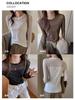 Camiseta Interior Sexy de Malla con Empalmes y Cuello Redondo para Mujer a Principios de Otoño Sexy Sexy Camiseta de Manga Larga con Top Interior Ajustado