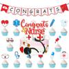 Decoración para fiesta temática de graduación de médicos y enfermeras transfronterizas, bandera para tirar, tarjeta para pastel con flores, traje con globos