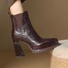Nuevas Botas de Mujer Otoño Tacón Grueso Botas de Moda Marrón 2025 Botas de Mujer Botines Chelsea Tacones Altos Banda Elástica Impermeable Plataforma