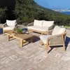 Sofá de Exterior de Teca Patio Jardín Madera Anticorrosión Diseñador Balcón al Aire Libre Silla de Mimbre de Ocio Combinación de Muebles de Hotel