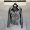 Camisa de manga larga con solapa de temperamento transfronterizo para mujer, nuevo estilo de primavera y otoño, ajuste slim, sentido del diseño, nicho, top casual de alta gama, moderno